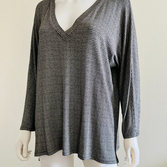 J Jill Wearever Collection V Neck Long Sleeve Black & White Top Tunic, L - Picture 2 of 7